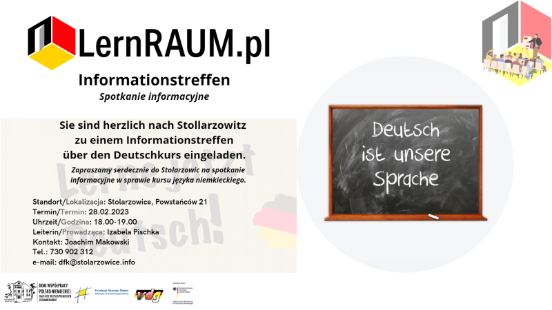 Zapraszamy serdecznie do Stolarzowic na spotkanie informacyjne w sprawie kursu języka niemieckiego.